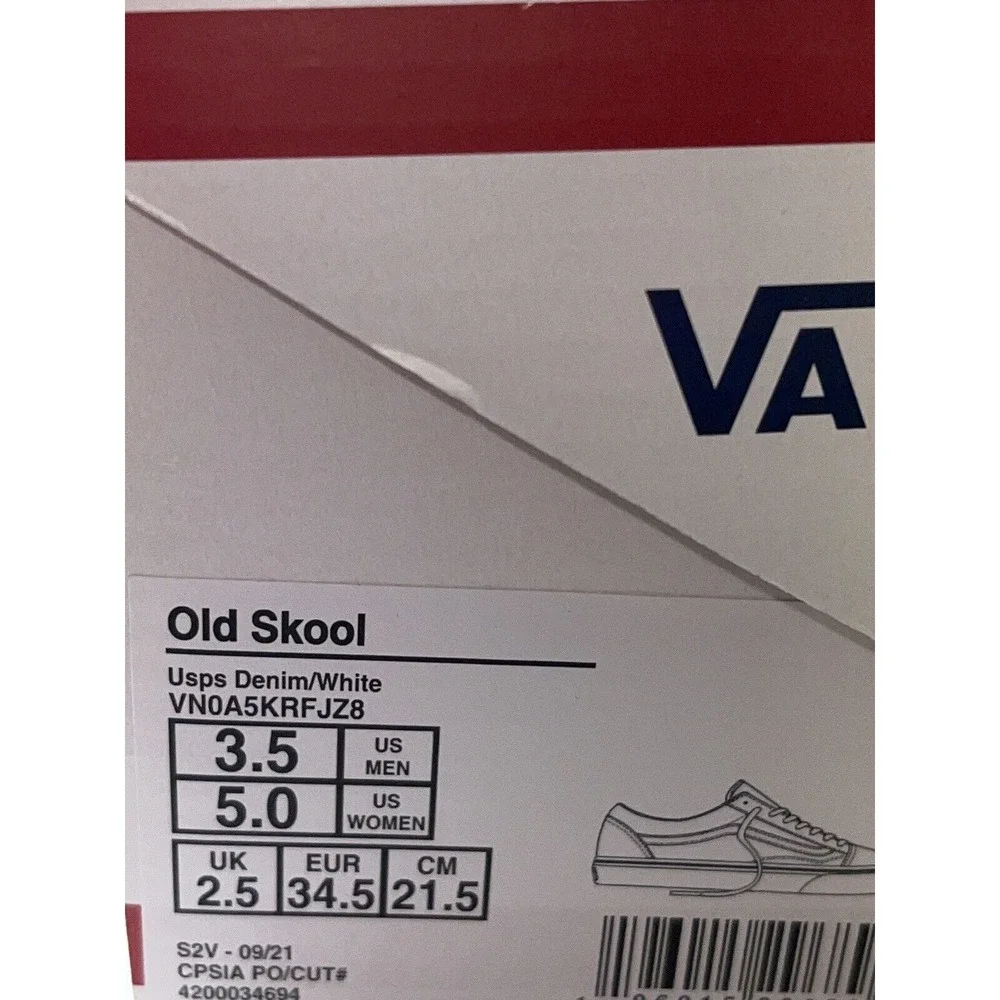 Vans Sneakers Old Skool USPS Denim White Leather Women's Size 5 New‎